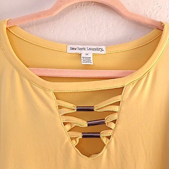 New York Laundry Yellow Easter Spring 3/4 Sleeve 3XL Tunic Cut Out Sleeve / Neck - Picture 3 of 5